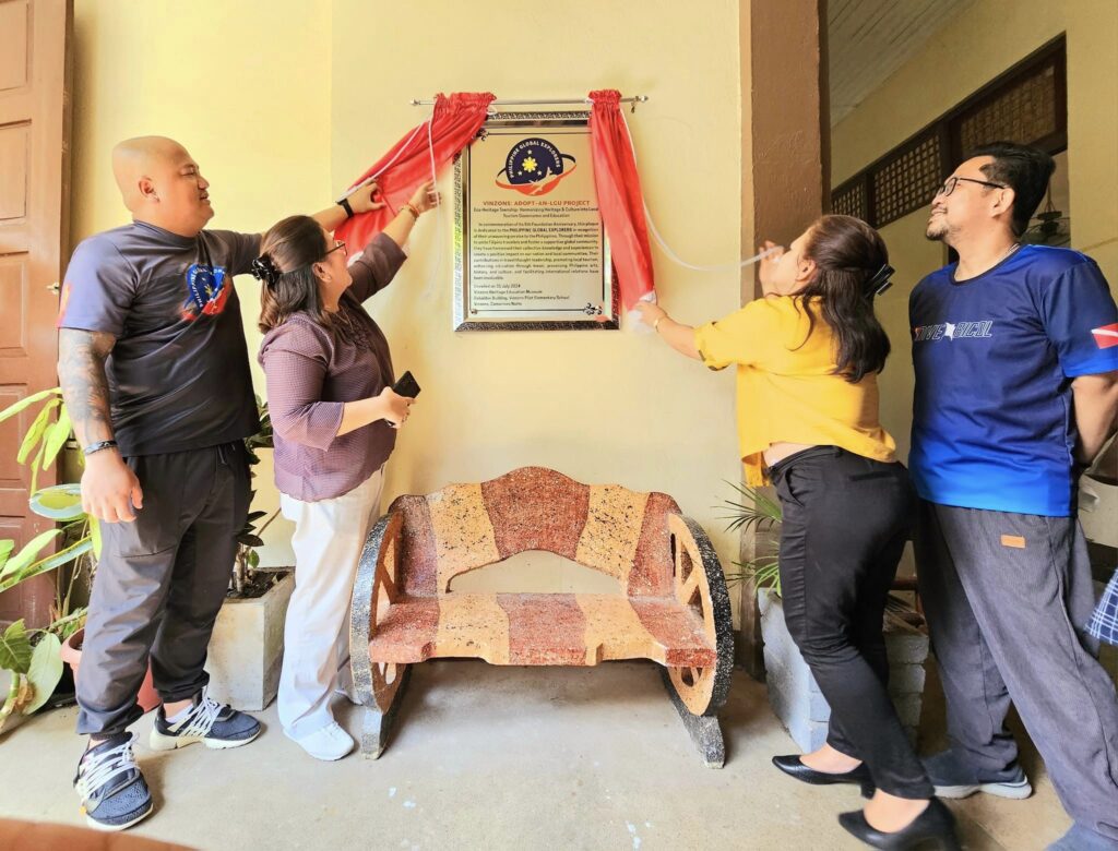 PGE Co-Founder Rambi O. Francisco, Vinzons Municipal Tourism and Heritage Office Head Florence G. Mago and Vinzons Pilot Elementary School Principal Esperanza A. Badong, unveiled the Philippine Global Explorers marker installed on the occasion of its 5th Founding Anniversary. Provincial Tourism Office assistant head Engr. Joel F. Segundo witnessed the unveiling inside the Vinzons Heritage and Education Museum, Gabaldon Building, this school.